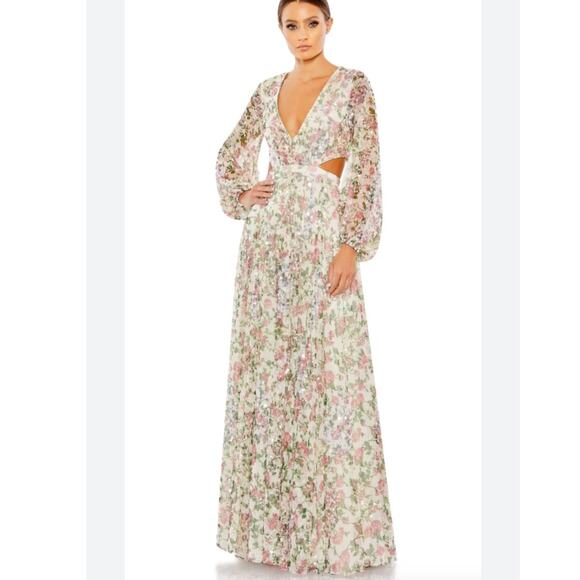 Mac Duggal Floral Sequined Cut Out Lace Up Gown A93746 Prom Dress Formal 14 UB - Picture 2 of 9